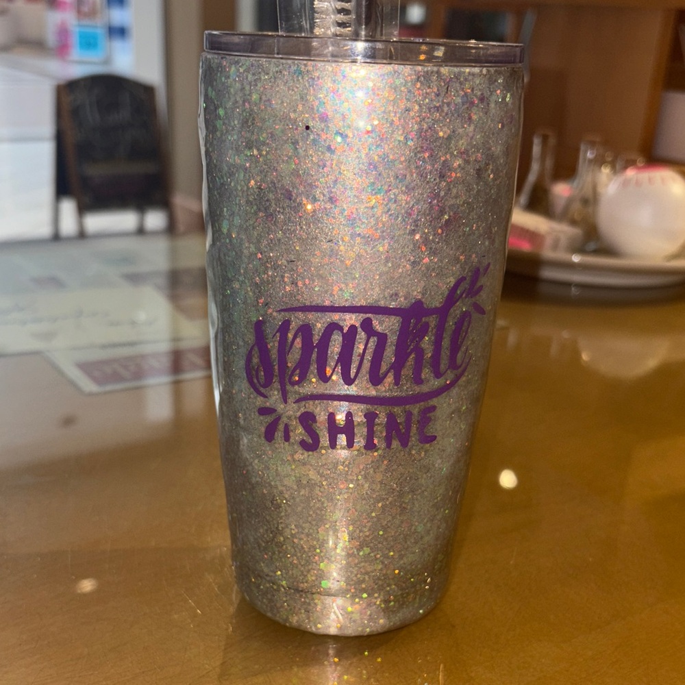 Glitter Tumbler with Straw - Silver